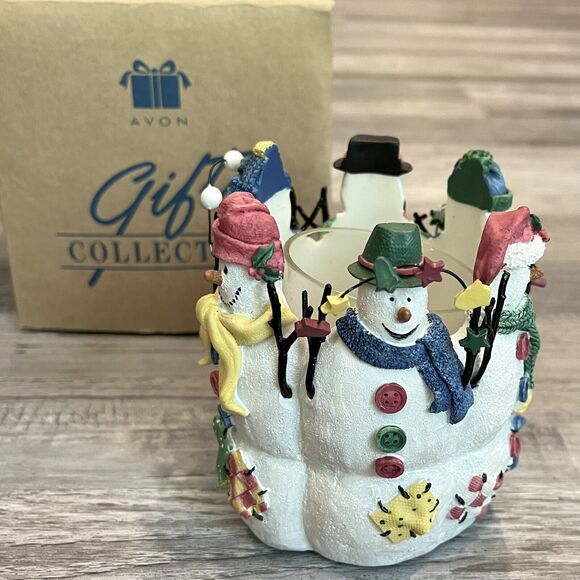 Avon Snowy Folks Votive Candle Holder 3D Figural Snowman Boxed Gift Collection - Picture 4 of 6